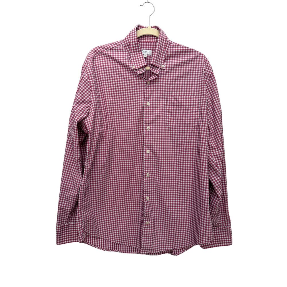 Peter Millar Summer Comfort Shirt Mens Large Pink Blue White Gingham Stretch L